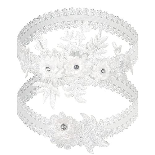 CITUYER Garters for Brides Wedding Garter Elasticated Soft Lace Garter Bridal Wedding Accessories Bride to be Gifts（Rhinestone-White） — view 2