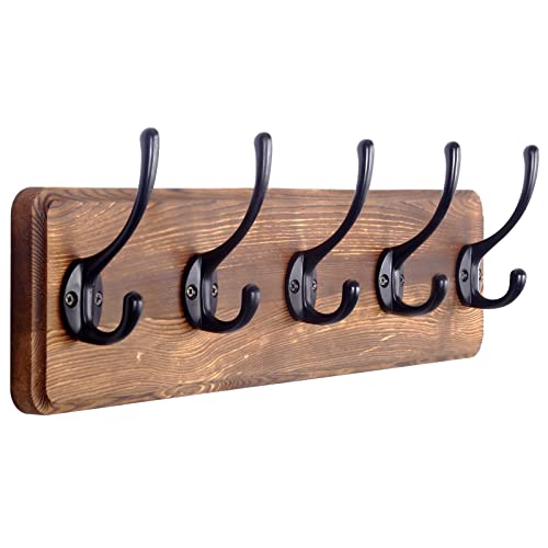 WEBI Percheros Pared Madera,44cm Colgador Pared,Percha Pared,Colgadores Pared,5 Ganchos Para Abrigos,Chaqueta,Marrón