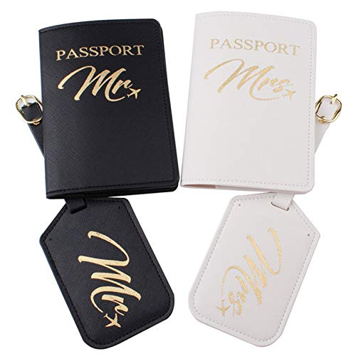 Etiqueta de couro PU para bagagem Mr./Mrs. Passport para casais, organizador de viagem em lua de mel