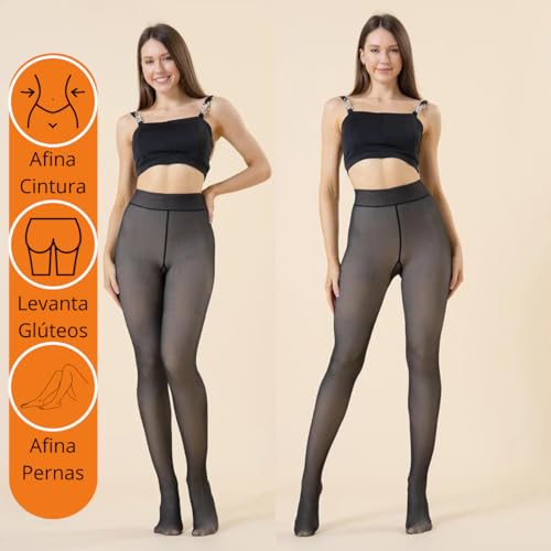 Meia Calça Térmica De Frio Inverno Translúcida Forrada Com Lã Peluciada Feminina Esticável Serve De