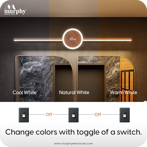 Image of Murphy 16W+2W LED Mirror Light | 3 Color Changing (White /Warm /Natural) | Wooden Finish - Sun Design, Modern Over Mirror Bathroom /Dressing Table Light | Pack of 2 | 2-Year Warranty