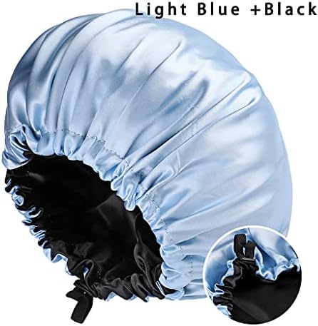 2 Pcs Satin Sleep Cap for Women Long Hair Silk Bonnet for Curly Hair Waterproof Satin Hair Cap for Sleeping Extra Large Double Layer Adjustable Satin Bonnet for Women