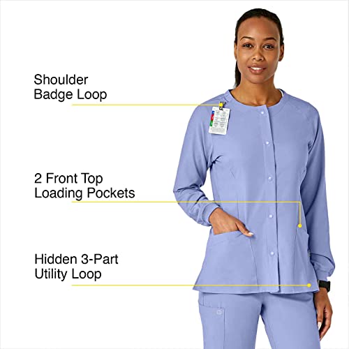Wonderwink W123 Women’s Crew Neck Warm-Up Jacket — Ceil Blue, Large #TOP1
