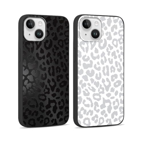 RUMDEY 2 Pack Cute Cheetah Print for Apple iPhone 13 Mini 5.4 Inch Phone Case,Luxury Leopard Pattern Design Cases Soft Silicone Slim TPU Shockproof Protective Cover for Women Girls-Black & White