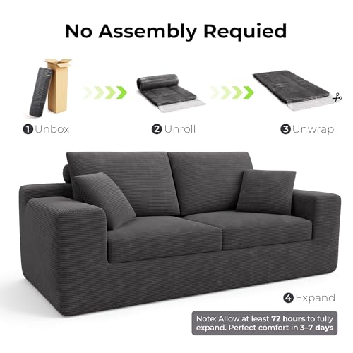 Image of LIKIMIO Loveseat Sofa in a Box, 78 inch Cloud Boneless Couch for Living Room with 30 inch Comfy Deep Seat, Modern Upholstered Corduroy Sofa for Apartment, Home Office, No Assembly, Dark Grey