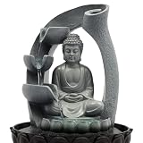 Zimmerbrunnen, Zen Tischbrunnen mit LED Lichtern Beleuchtung und Tauchpumpe, Buddha Motiv Springbrunnen Ornament, Tischplatte Wasserbrunnen Wasserfall Gartenbrunnen Deco für Foyer, Büro