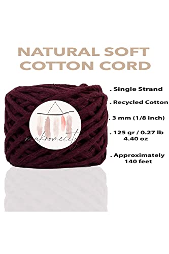 image for Makromecity, Premium Single Strand Macrame Cord 3mm x 140 feet Maroon 