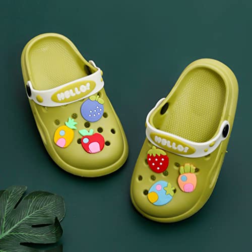Image of Yellow Bee Rubber Fruits Applique Clogs for Girls, Green