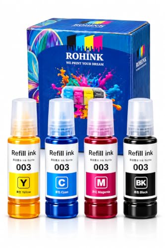 Image of ROHINK 003 Compatible Refill Ink for Epson L3110, L3150, L3250, L3252, L3115, L3116, L3101, L3210, L3215, L3216, L3151, L3152, L3156, L5190 Printers (Multicolor Pack 4)