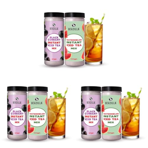 Image of Bevzilla Blackcurrant & Watermelon Instant Ice Tea Powder - 400g x 2 | Perfect Summer Beverage | Instant & Refreshing Iced Tea Drink (Pack of 3)