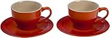 Le Creuset Stoneware Set of 2 Cappuccino Cups and Saucers, Flame