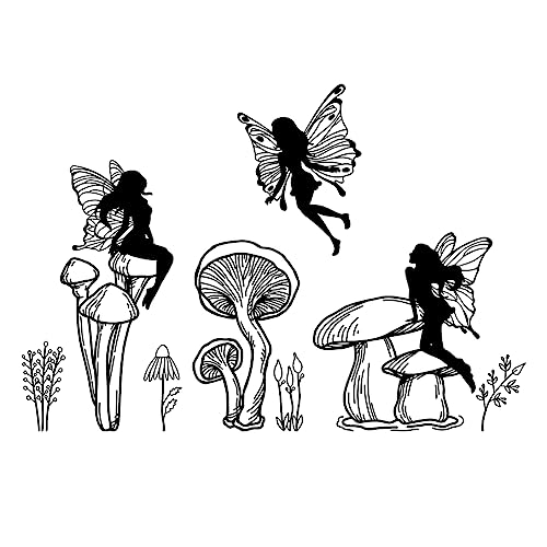 SUPERDANT Black Fairy Wall Decals Mushroom Stickers Murals Elves Silhouettes Wall Decor for Bedroom Office Bathroom Living Room Girl's Room Decor Wall Decals Removable Wall Art Decoration