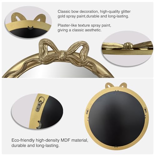 Image of 28x28 inch Bow Mirrors for Wall, Round /Circle God Decorative Wall Mounted Mirror, Irregular Mirrors Suitable for Bedroom, Hallway, Living Room Decoration, Bathroom Sink