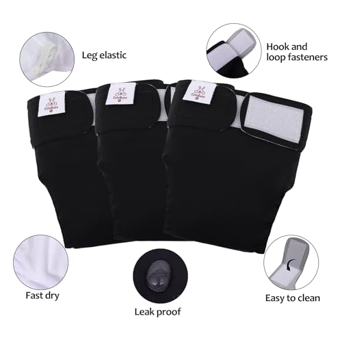 Image of CuteBone Washable Dog Diapers Female No Tail Hole 3 Pack Reusable Doggie Period Training Pants for Docked-Tail Frenchie French Bulldog Boston Terrier Without Tail WWD21L