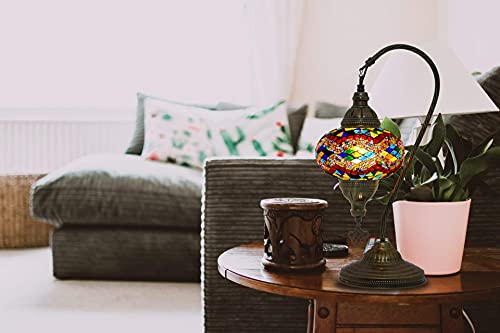 Mozaist Turkish Lamp, Swan Neck Mosaic Table Lamp, Moroccan Decorative Glass Antique Bohemian Vintage Lamp Shade, Tiffany Desk Bedside Stained Glass Lamp With Us Plug And E12 Socket #TOP4