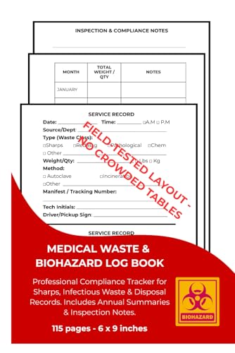 Medical Waste & Biohazard Disposal Log Book: Professional Tracking Record for Sharps and Infectious Waste. Includes Annual Summary & Inspection Notes for Dental Offices, Labs and Tattoo Parlors.