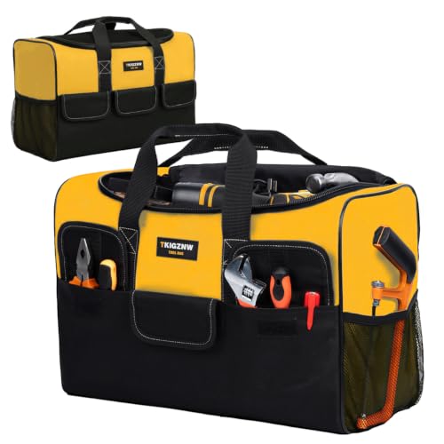 TKIGZNW Wide Mouth Tool Bag,Tool Organizer Bag with 6 Pockets,Heavy Duty Tool Box for Various Instrument（yellow，12in） by TKIGZNW - Used condition - Image 6
