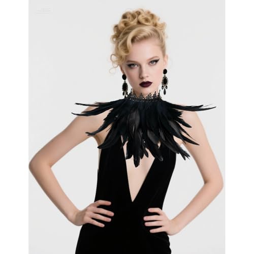 Halloween Gothic Feather Pashminas Black Crow Neck Feather Collar for Women Men Halloween Cosplay party Decorative Accessories2