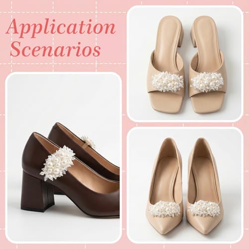 Neyauo 2 Pcs Pearl Shoe Clips 1.37x2.55inch Detachable Shoes Clips for Heels Decorative White Flower Shoe Clip Charms with Crystal Beads Flower Shoes Buckle Clip for Women Girls Brides by Neyauo - Image 6