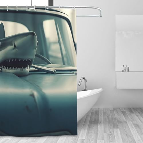 Rideau de douche requin voiture en polyester imperméable avec anneaux de fixation