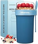 Mitsemmo Cereal Cup On The Go,760ml+230ml Muesli Cup,Breakfast Pots to Go,Yogurt and Granola Pot With Sauce Container,Travel Cereal Bowl and Milk Container,Reusable Overnight Oats Jar with Lid & Spoon