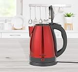 Livemore 1,8 Liter elektrischer Wasserkocher aus Edelstahl, 1800 Watt , kabellos , Teekocher (Rot)