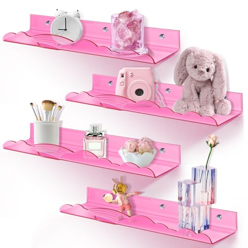 wooshwa Rainbow Acrylic Floating Shelves, 15in Kids Wall Mounted Nursery Bookshelves