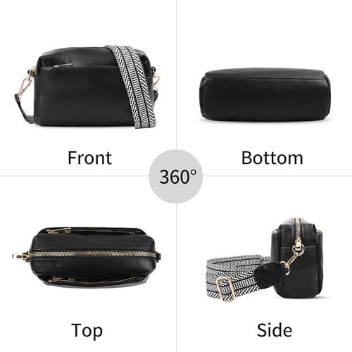 Image of VOROLO Crossbody Bag Small Leather Triple Zip Crossbody Purse Shoulder Bag with Ajustable Strap for Women Black with Rope