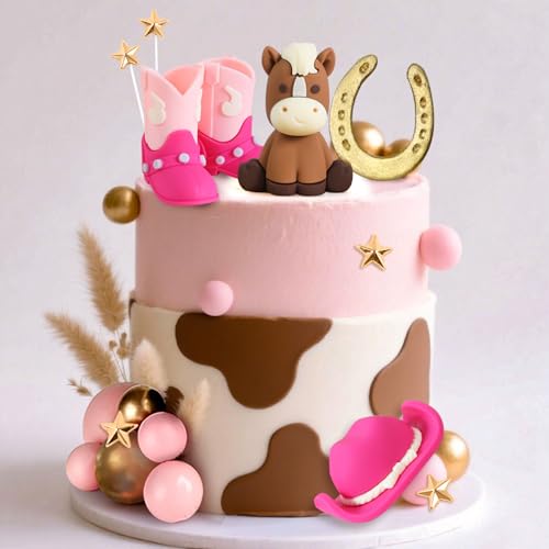 JeVenis Pony Cowgirl Cake Topper Cowboy Western Cake Decorations Cowgirl Hat Birthday Cake Topper Cowgirl Boots Cow Balls Cake Decoration by JeVenis - Image 3