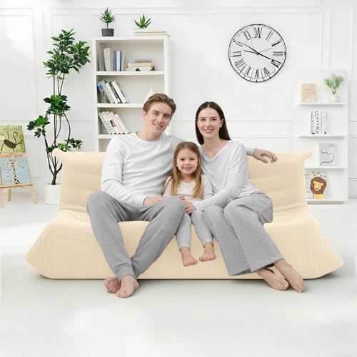 Image of HABUTWAY Bean Bag Chairs Fireside Lazy Floor Sofa,3 Seater,Khaki