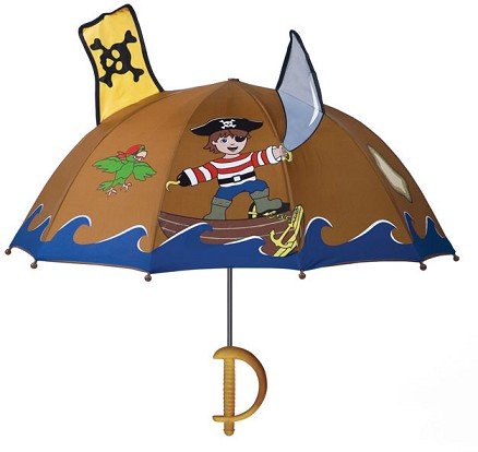 Preisvergleich Produktbild 3-D Piraten Schirm Kinderschirm Kinder Stockschirm Regenschirm Räuber Pirat