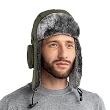 Men Wool Winter Warm Russian Ear Flaps Hat Women Bomber Ushanka Aviator Waterproof Trapper Cap Ski Hunting Youth Trooper Army Green