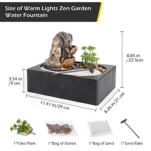 Dyna-Living Water Fountains Indoor Small Tabletop Water Fountain Waterfall Fountain With Zen Garden Led Warm Light Buddha Fountain Indoor For Home Zen Room Decor #TOP5