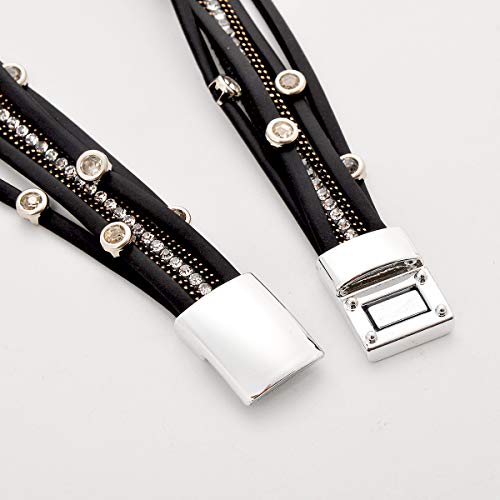 Tasbern Women Leather Wrap Bracelet In Goldplated Metallic Crescents And Crystal Cuff Jewelry For Ladies Girls (Tas012-Black) #TOP3