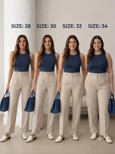 Image of KATECLO Women's High Waisted Formal Trousers - Regular Fit Straight Leg Dress Pants with Pockets for Office, Workwear, & Casual Smart Looks
