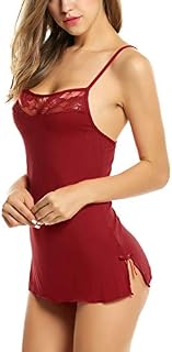 Avidlove Women Chemises Sexy Lingerie Mini Babydoll Sleepwear Strappy Lace Dress Wine Red