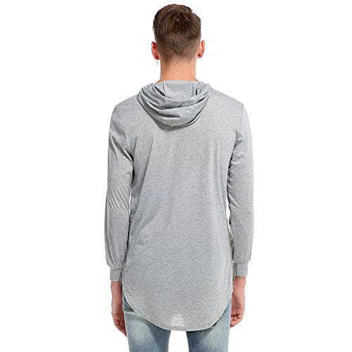 Keybur Mens Hipster Hip Hop Longline Classic Pullover Long Sleeve Hoodies Fashion Sweatshirt (L, Grey) #TOP5