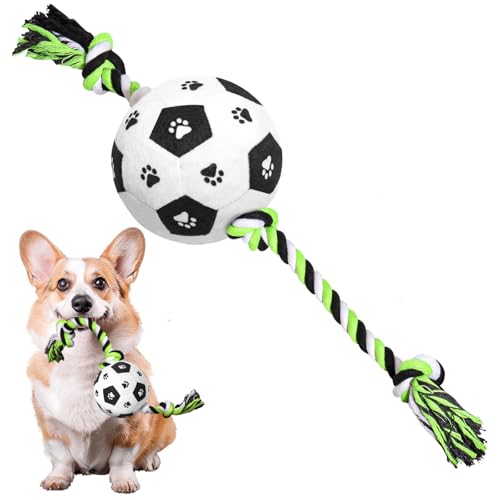 QDAN Dog Rope Toys for Small Medium Puppy, Soccer Ball for Dogs, Outdoor Dog Toys (Black)