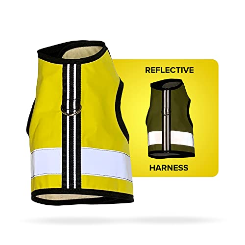 Kitty Holster Reflective Cat Harness – High-Visibility Cat Harness for Travel, Day and Night Walking - Soft Cotton Cat Accessories, Breathable, Secure & Washable, Made in USA - Sunshine Yellow, XL by Kitty Holster - Used condition - US$19.78