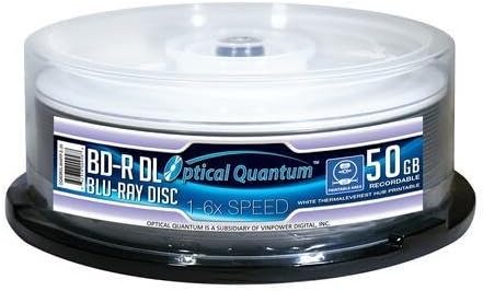OPTICAL QUANTUM OQBDRDL06WTP-E-25 50GB 6X BD-R DL WHITE THERMAL EVEREST HUB PRINTABLE 25-PK