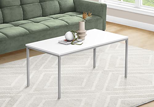 Monarch Specialties 3795 Coffee Table, Accent, Cocktail, Rectangular, Living Room, 40" L, Metal, Laminate, White, Grey, Contemporary, Modern Table-40 L Silver X 20" W X 18" H #TOP1