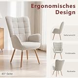 MEUBLE Cosy Sessel Relaxsessel Lehnstühle Polstersessel Einzelsofa mit Holzbein Ohrensessel für Wohnzimmer Schlafzimmer Büro Vanity, Stoff, Beige