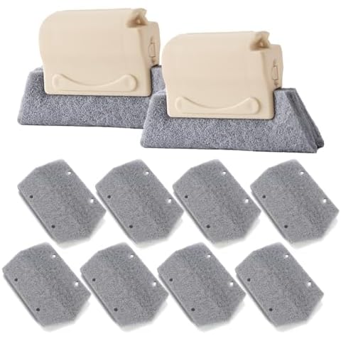 CTFRQC Window Groove Cleaning Brush, Hand-held Window Track Cleaner Brushes Tools Set, Sliding Door Track Cleaner, Sill, Tile Lines, Shutter, Car Vents, Keyboard, Small Spaces Clean, Beige Cover