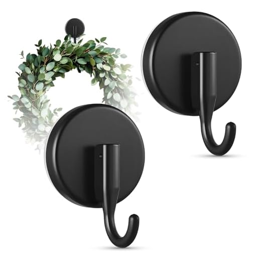 OUTXE Suction Cup Wreath Hanger, Upgraded Reef Hook for Front Door/Glass Window/Over Door, Christmas/Thanksgiving/Halloween/July 4th/Easter/Valentine/Spring/Summer/Fall (Black, 2-Pack)