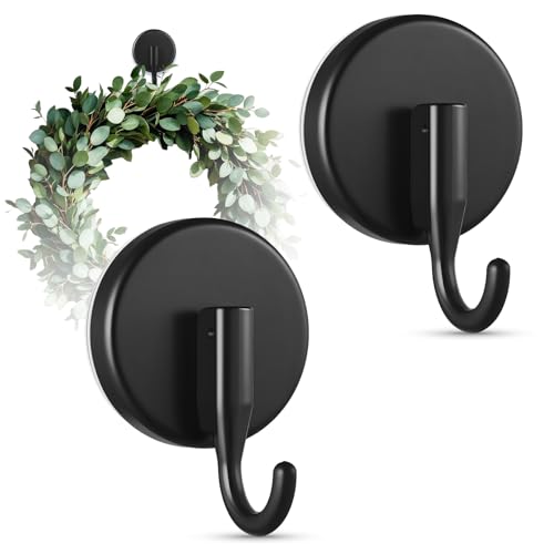 OUTXE Suction Cup Wreath Hanger, Upgraded Reef Hook for Front Door/Glass Window/Over Door, Christmas/Thanksgiving/Halloween/July 4th/Easter/Valentine/Spring/Summer/Fall (Black, 2-Pack)