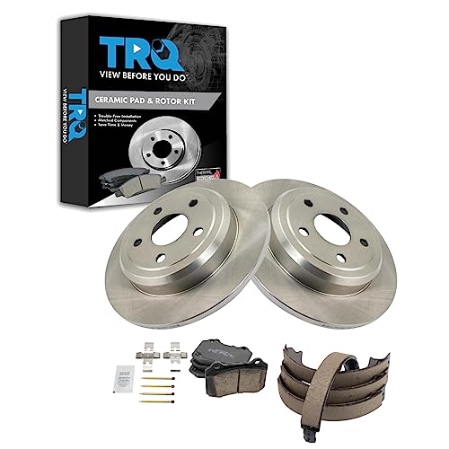 Image of TRQ Rear Brake Pad and Rotor Set Ceramic Solid Rotors Parking Shoe Compatible with 2018-2019 Dodge Durango 2012-2019 Jeep Grand Cherokee