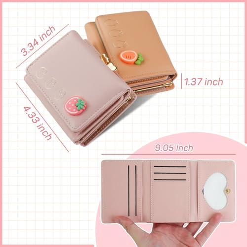 Trifold Women Wallets, Cute Small Purses for Women, PU Leather Mini Coin Purse with 7 Card Slots and 1 ID Window(Pink)3