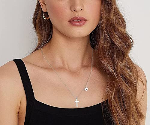 Ailaaila Tiny Cross Necklace For Teen Girls | Heart Initial Necklace | K Letter Stainless Steel Pendant Jewelry First Communion Baptism Gifts Christmas Birthday Gifts For Women Silver K #TOP2