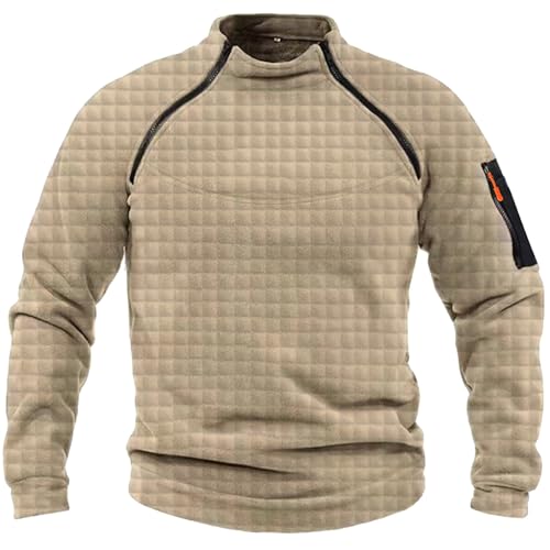 BUKKNYE Tactical Sweatshirts for Men Mockneck Side Zipper Muscle Fit Outdoor Work Shirts Long Sleeve Waffle Knit Camo Hiking Athletic Tops Plus Size