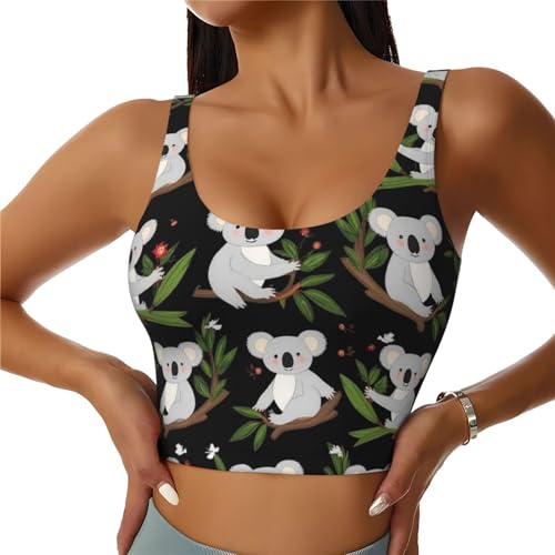 Women's Cozy Racerback Yoga Vest, Wirefree Athletic Tops for Training Exercise Comfort, Leaves Flowers Cartoon Koala Bra Tank Top